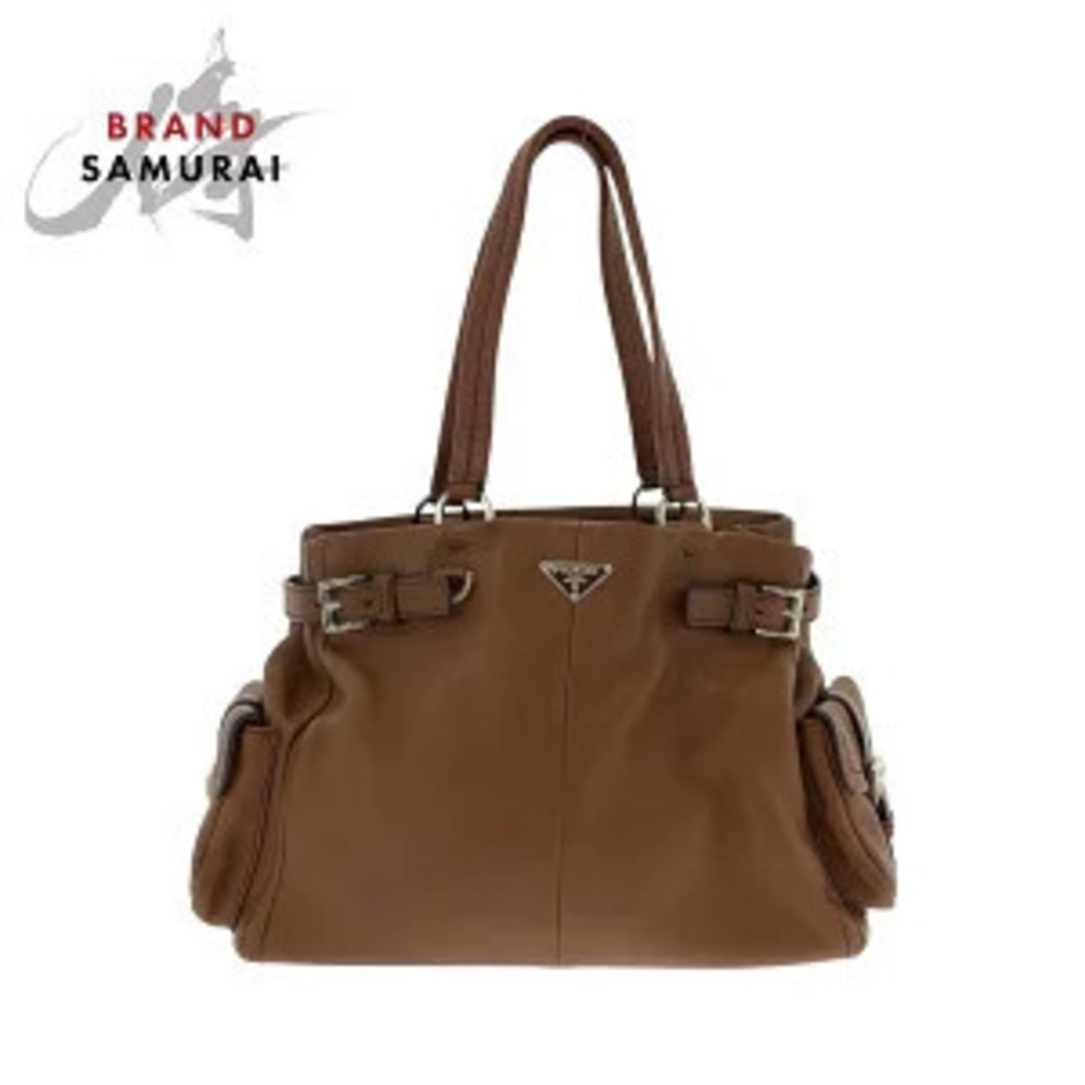 Prada Vitello Daino tote bag shoulder brown leather triangular plate